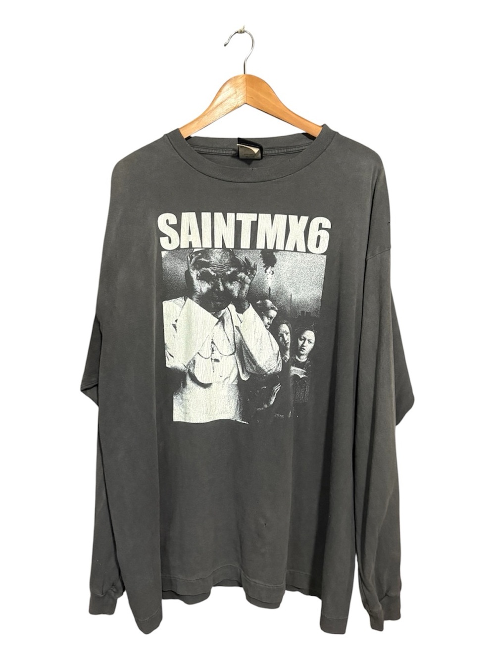 SAINT MICHAEL (Saint Mxxxxxx) SaintMX6 Pope Graphic Long Sleeve Tee - Charcoal